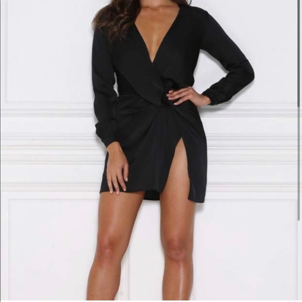MESHKI BLACK SATIN MINI DRESS